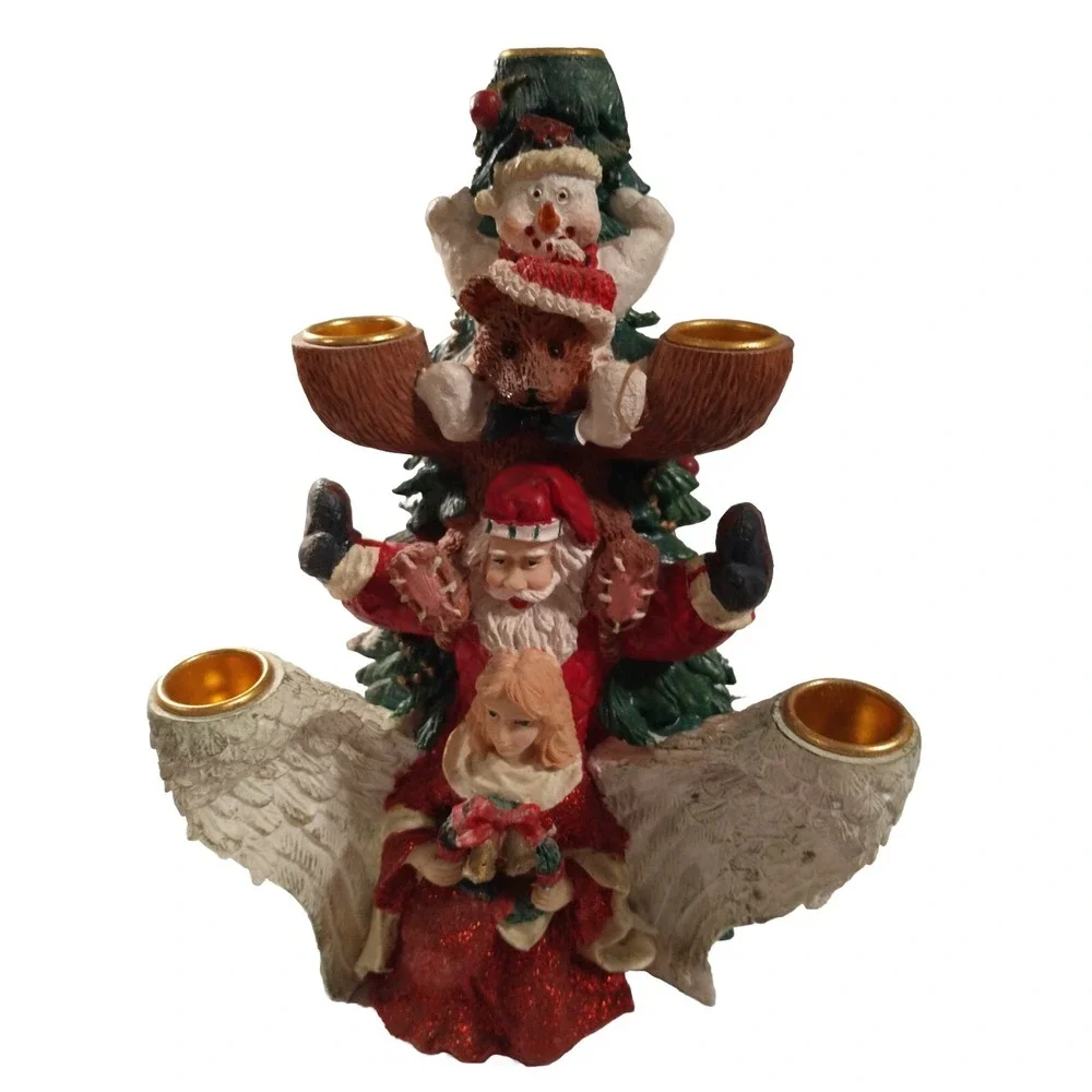 Vintage Christmas Candelabra 5 Tier Resin Santa Snowman Angel Candle Holder 9.5